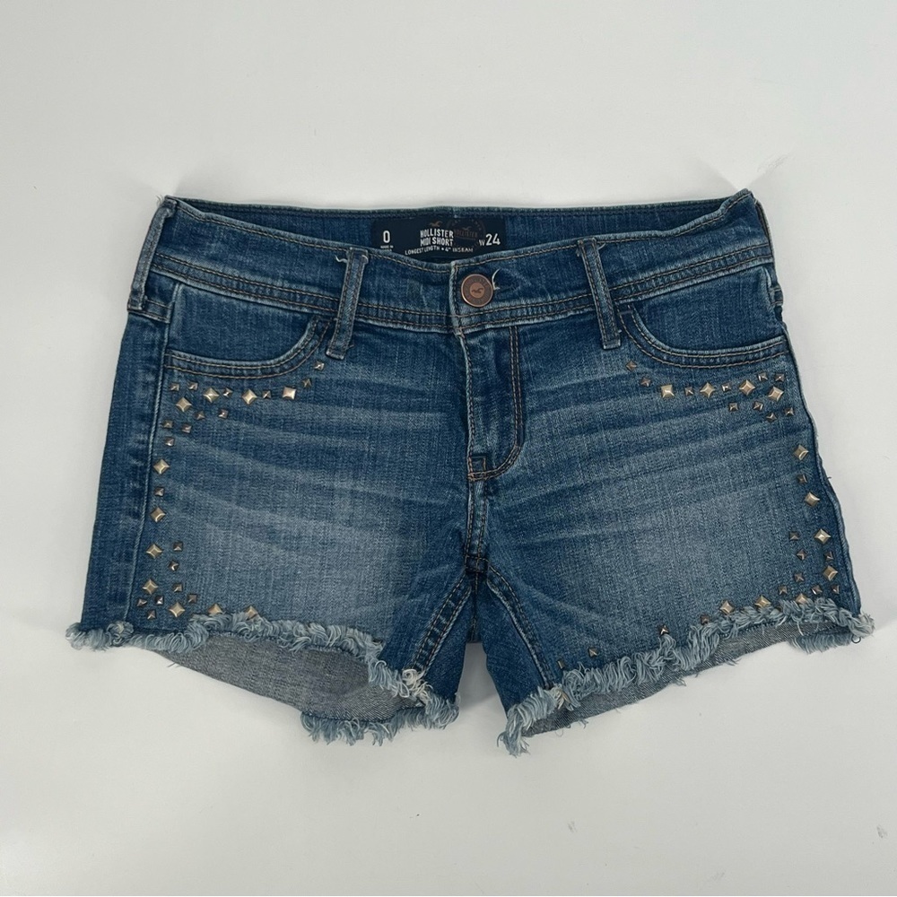 Hollister Midi Denim Embellished Cut Off Jean Shorts Size 0 Women’s